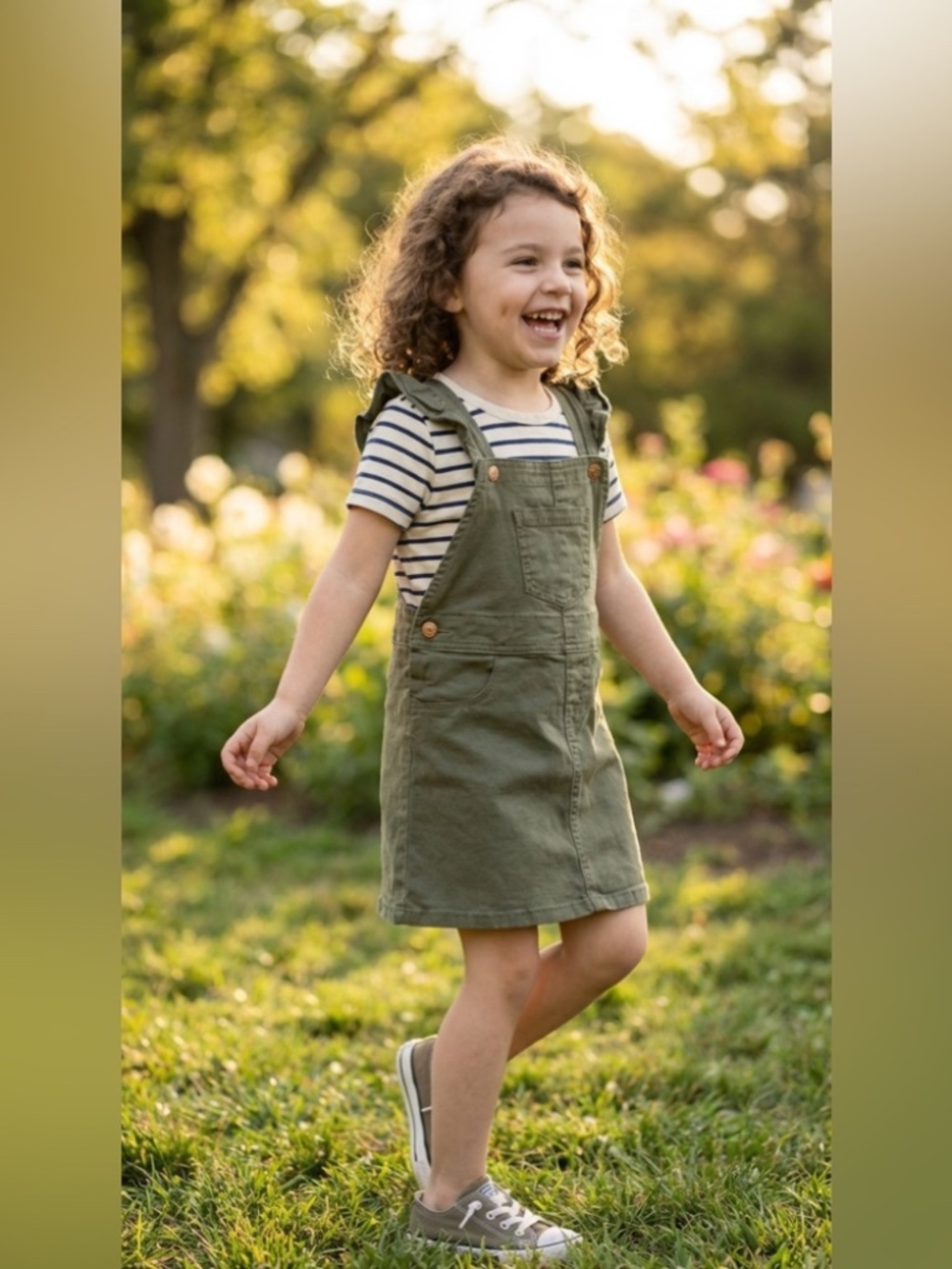 BCBG Girl's Army Green Denim Overall Jumper Dress Size 6